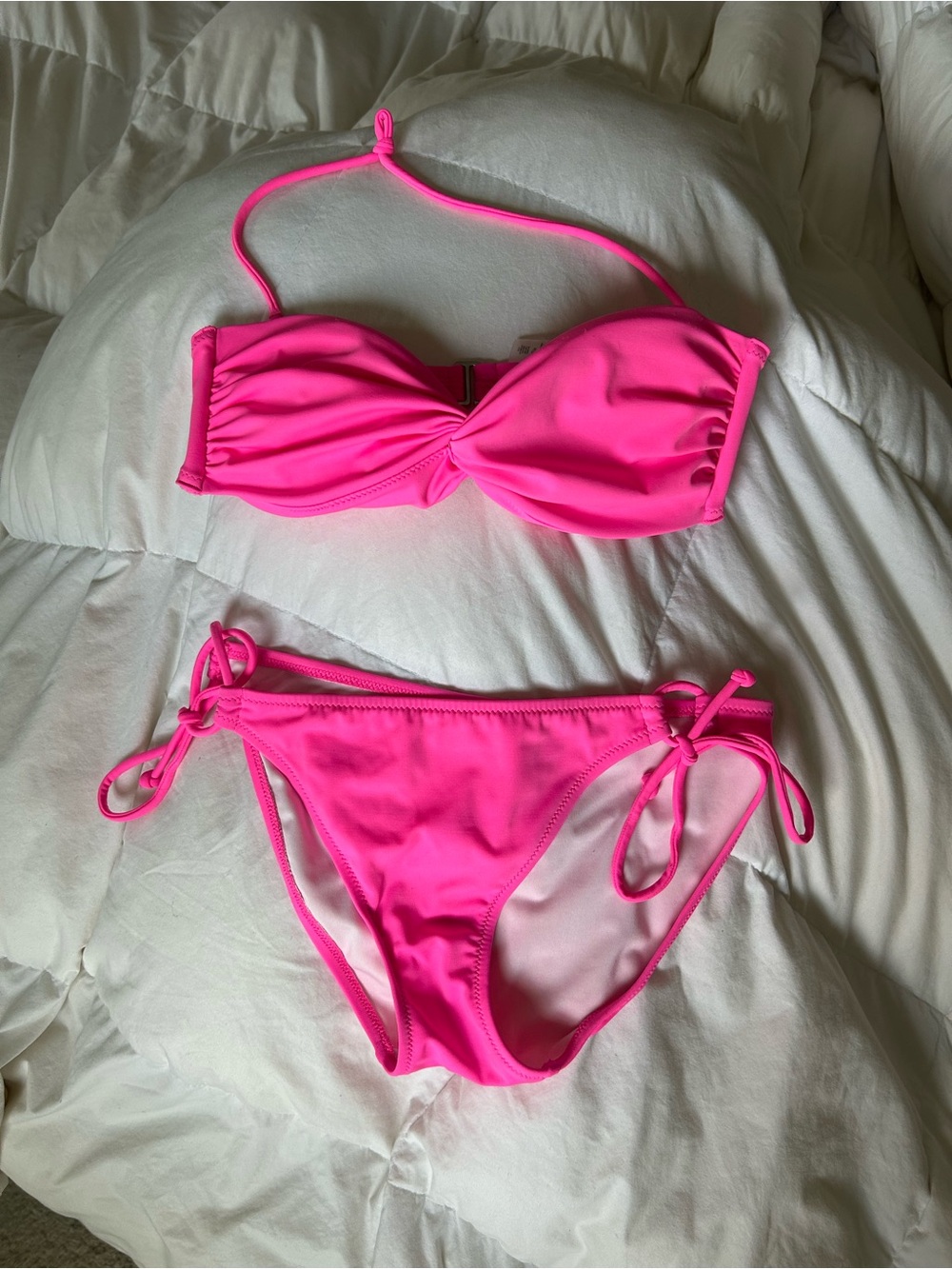 PINK Victoria's Secret Hot Pink Bandeau Tie-Side Bikini